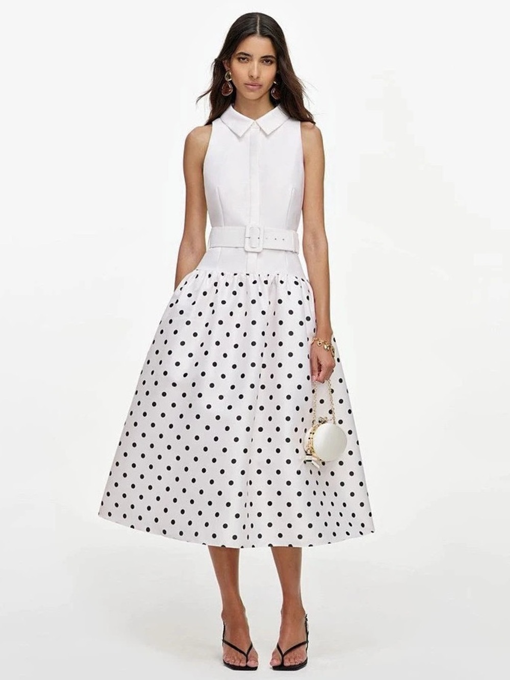 self-portrait NWOT WHITE SLEEVELESS POLKA DOT MIDI DRESS